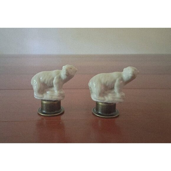 Polar Bear Lamp Finial Set 2 Shade Topper Ceramic England Vintage Farmhouse - Picture 2 of 6